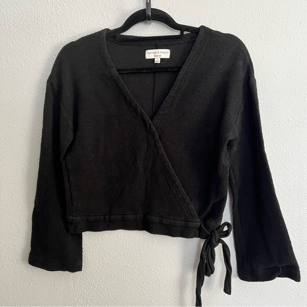 Madewell Texture & Thread Long Bell Sleeve Wrap Cropped Blouse Women's sz S